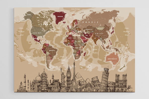 Poster carte du monde avec monuments - world-maps