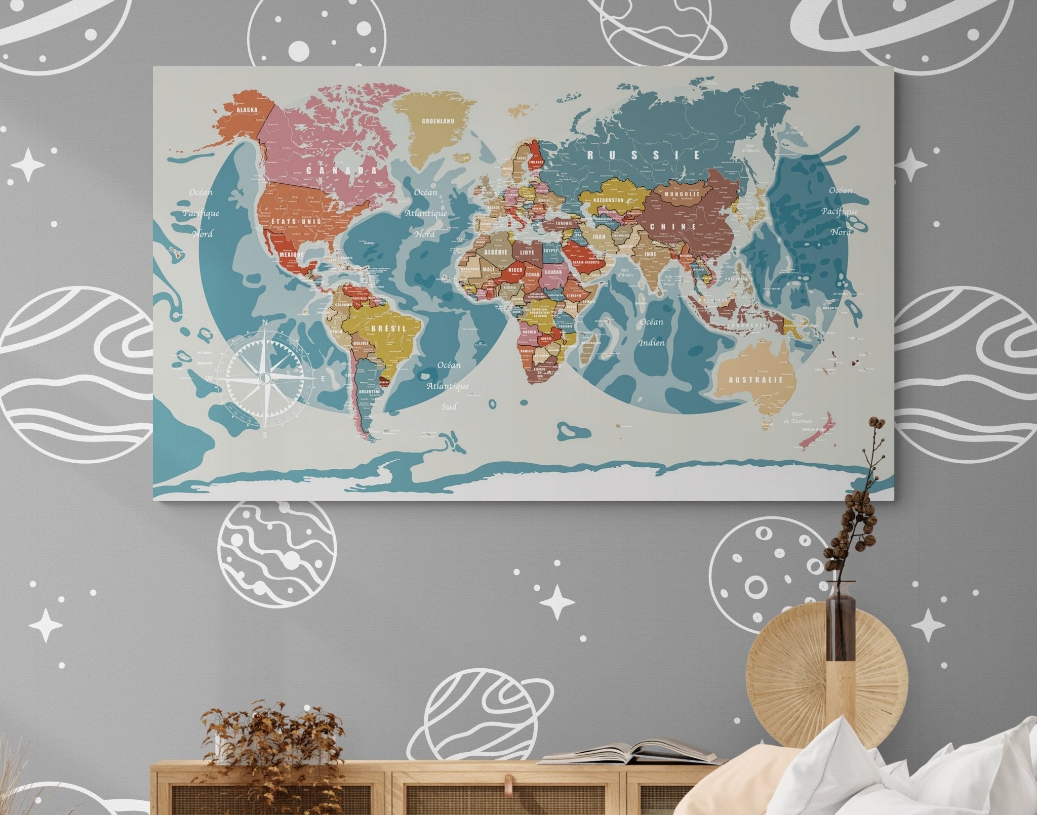 Sticker Carte du monde bleue - planisphère détaillé 