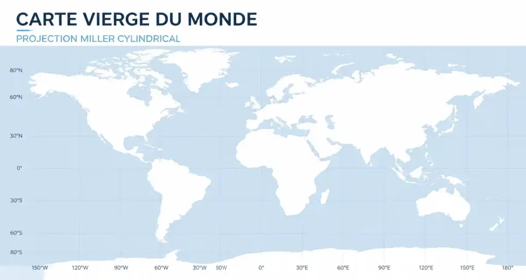 Carte vierge du monde Projection Miller cylindrical