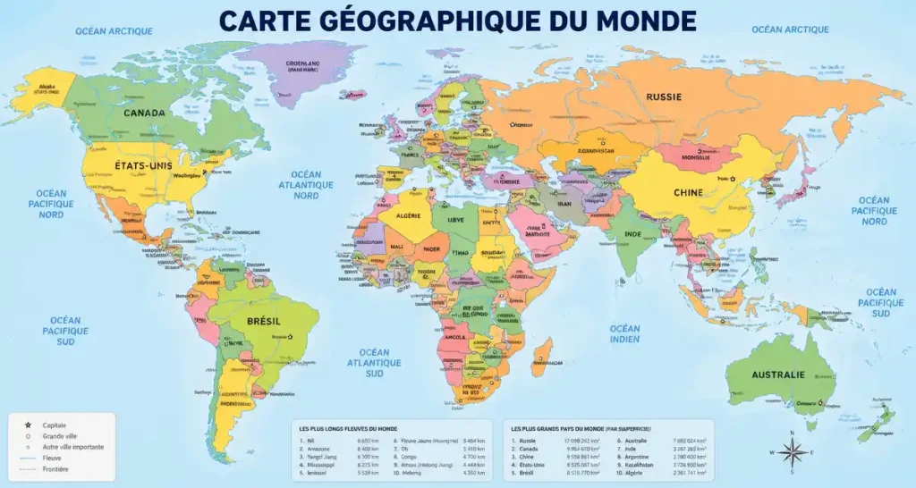 Grande carte géographique du monde