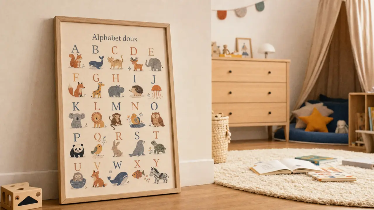 Affiche chambre enfant avec animaux doux et alphabet