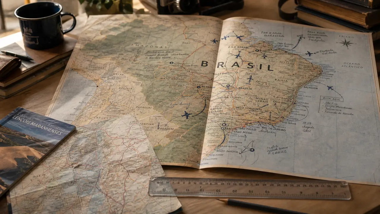 Carte brésil des régions et itinéraires de voyage