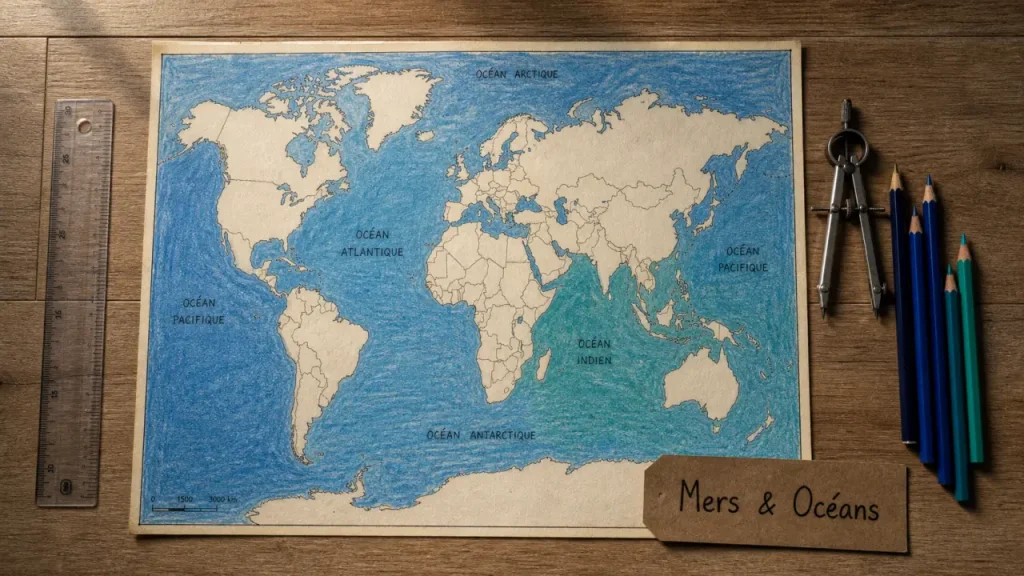 Carte des mers et des océans : repérer les 5 océans, les mers majeures et les pièges de lecture