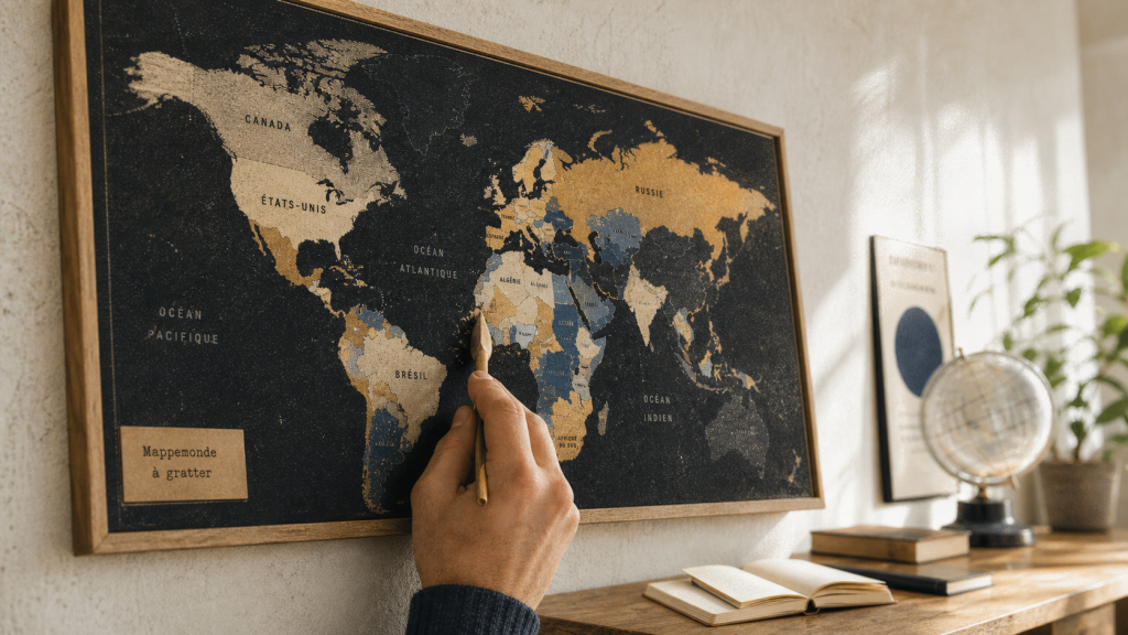 Carte du monde à gratter : choisir le bon format, le bon fond et la bonne langue