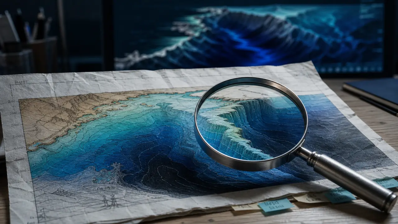 Carte profondeur ocean : lecture bathymétrie, courbes de niveau et données