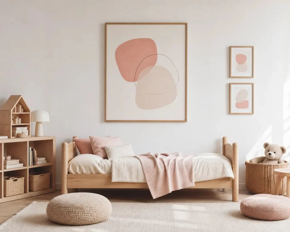 Affiche chambre enfant dans une chambre chaleureuse avec posters muraux doux et cohérents