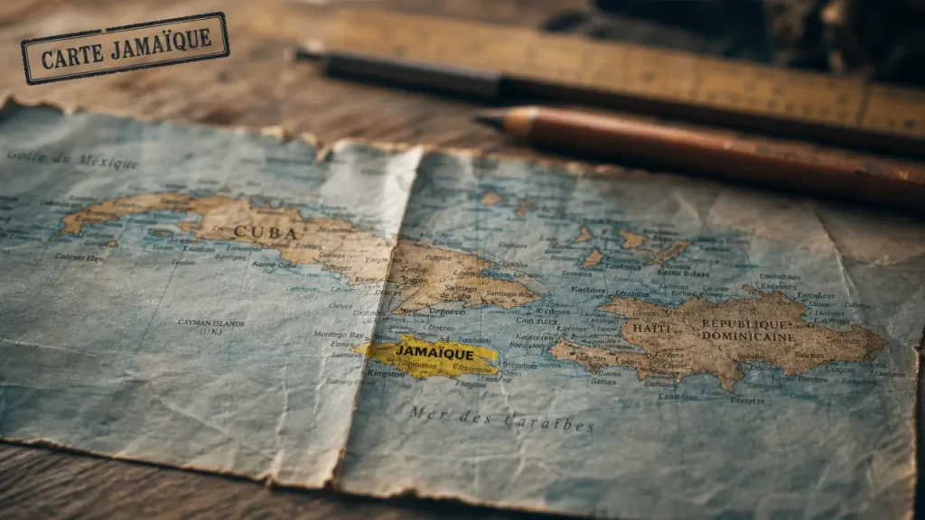 Jamaïque sur une carte du monde : 145 km de Cuba, 191 km d’Hispaniola