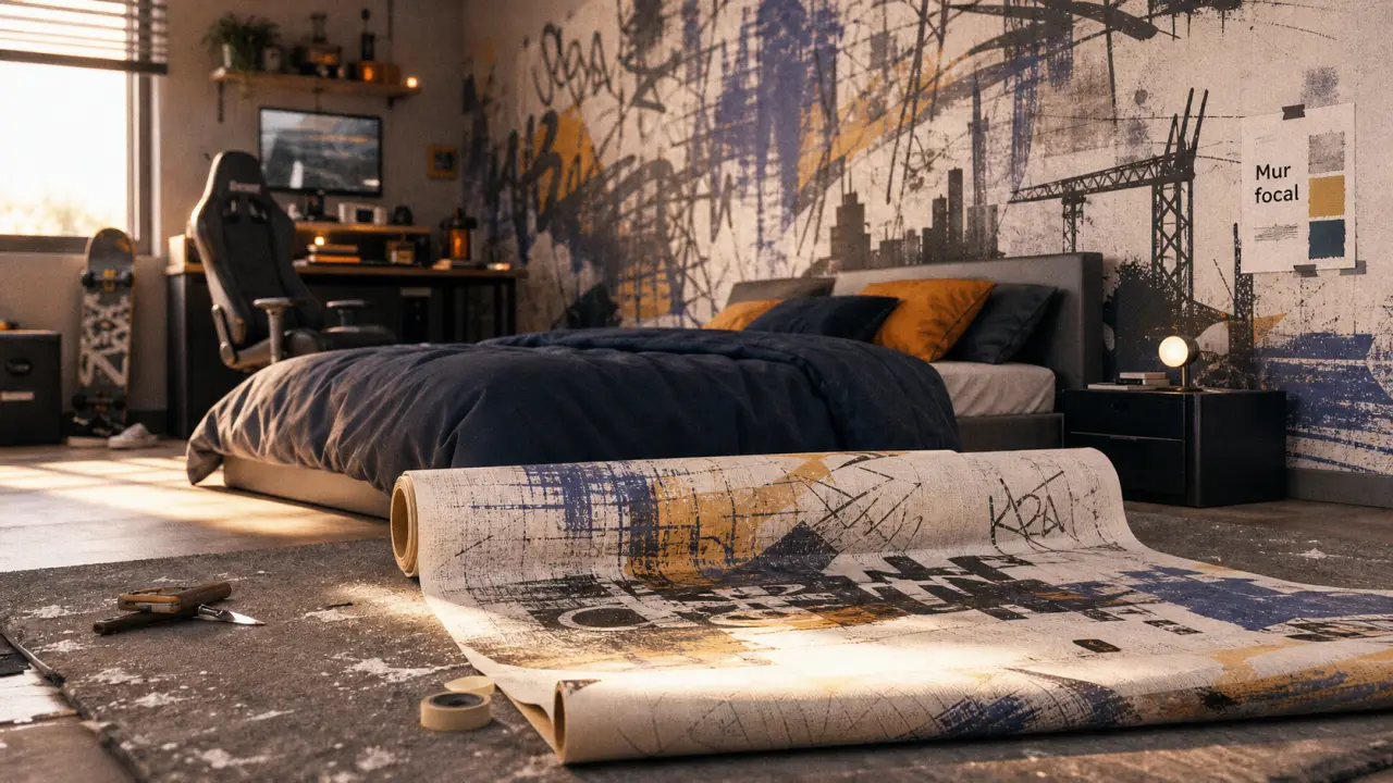 Papier peint chambre ado mur graffiti moderne, ambiance ado