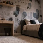 Papier peint chambre ado graphique sur mur mat, chambre ado contemporaine