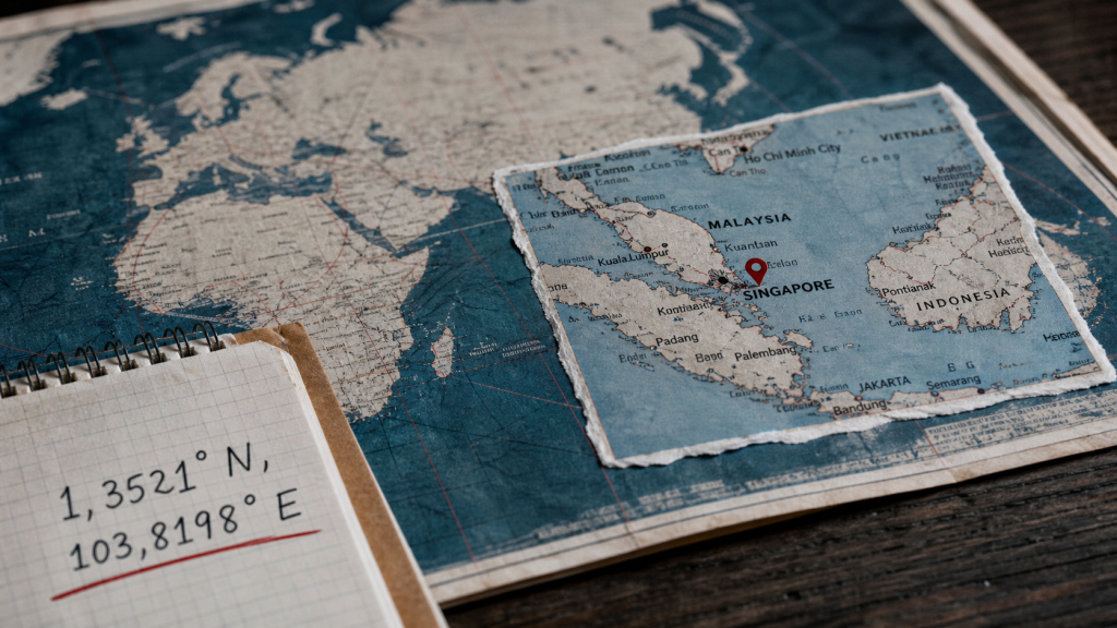 Singapour sur la carte du monde, repère rouge en Asie du Sud-Est