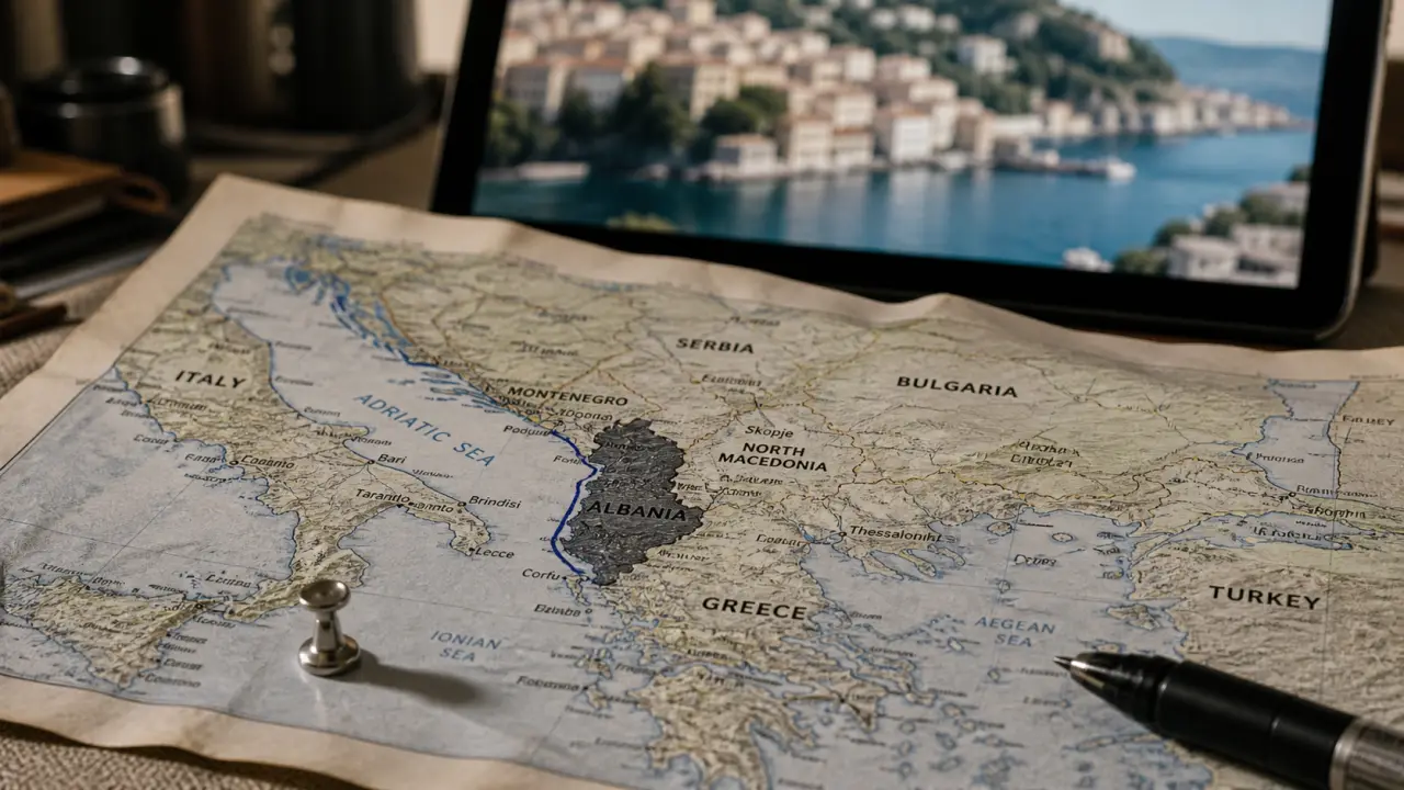 Albanie sur carte du monde, Adriatique et repères voisins
