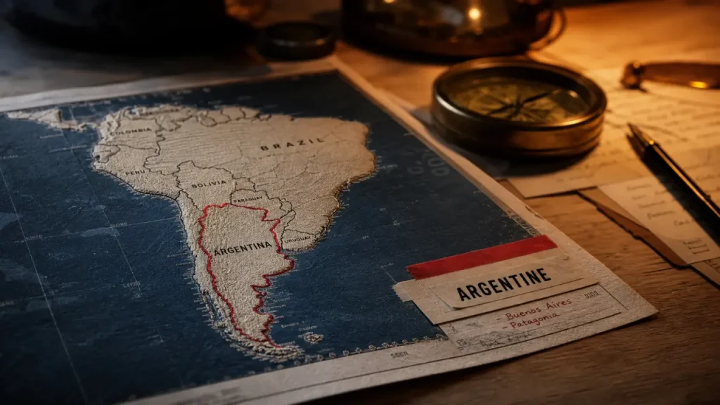 Argentine sur une carte du monde : entre Andes, Atlantique et Cône Sud