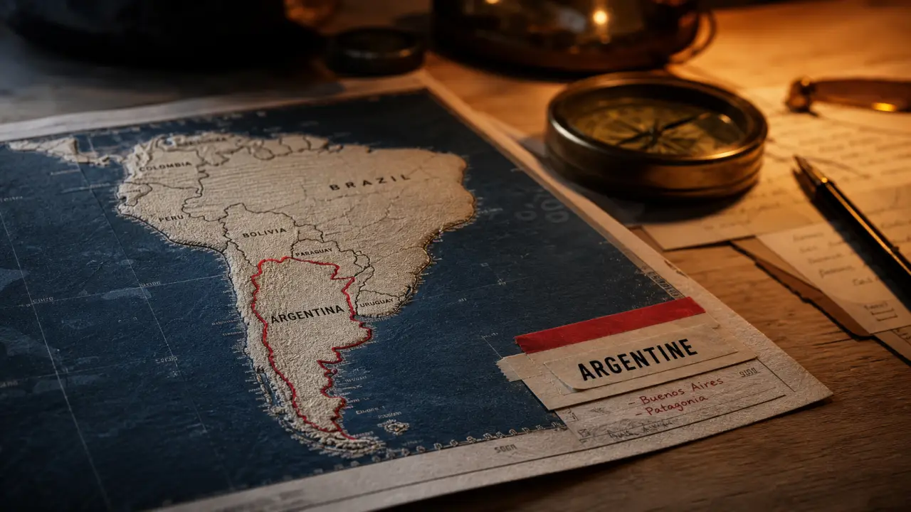 Argentine carte du monde sur papier, Argentine surlignée en rouge