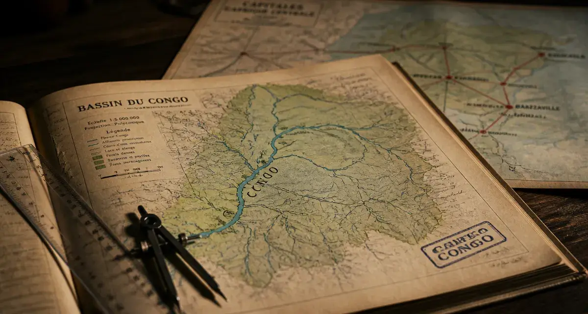 Carte afrique centrale : fleuve Congo et affluents, 9 pays