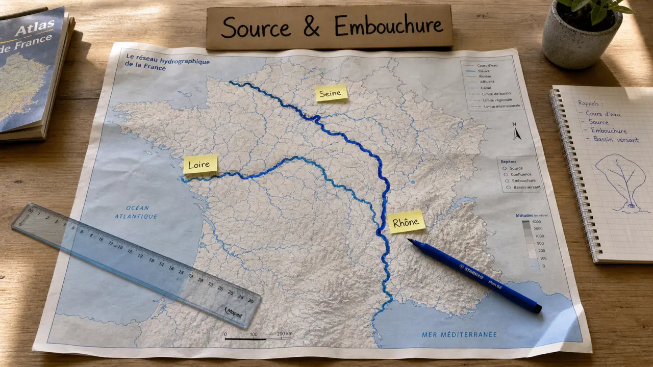 Carte fleuves de France : suivre les fleuves de la source à l’embouchure.