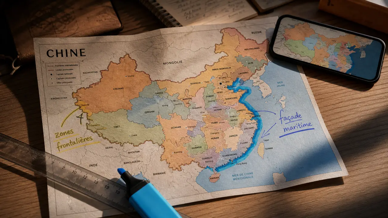Carte la Chine : provinces, frontières et relief