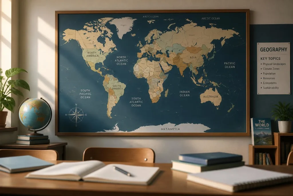 Carte murale du monde au lycée, le support qui fixe les repères sans surcharger les révisions