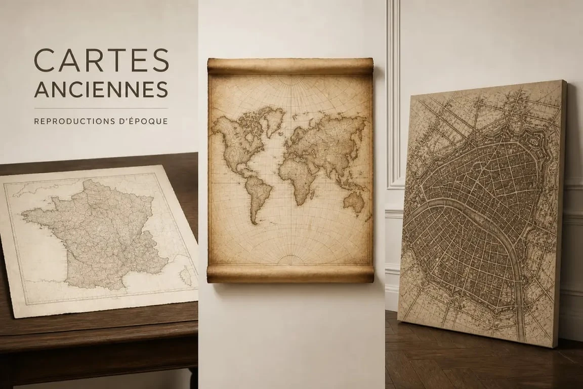 Carte vieille : reproductions de cartes anciennes sur papier d’art, papier parchemin et toile