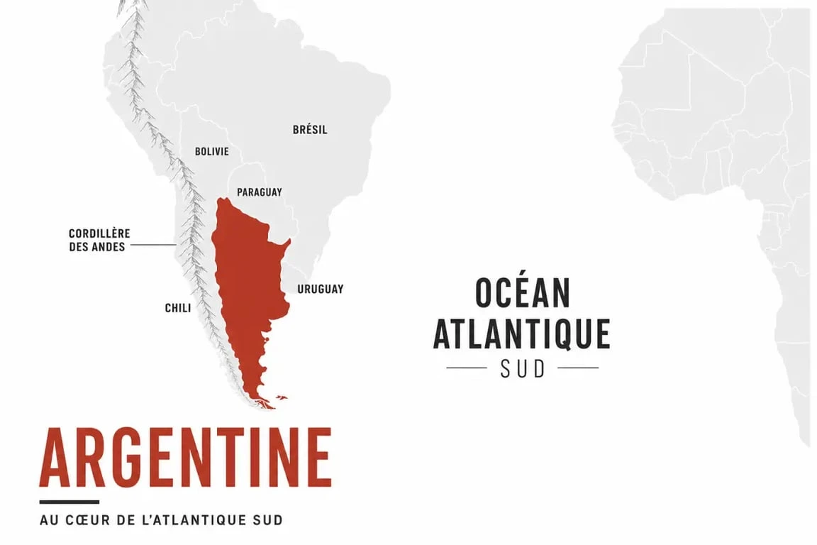 Argentine carte du monde montrant sa position en Amérique du Sud et ses pays voisins