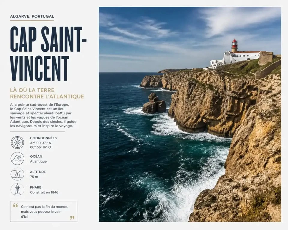 Paysage du Cap Saint-Vincent, point clé de la carte sud du Portugal