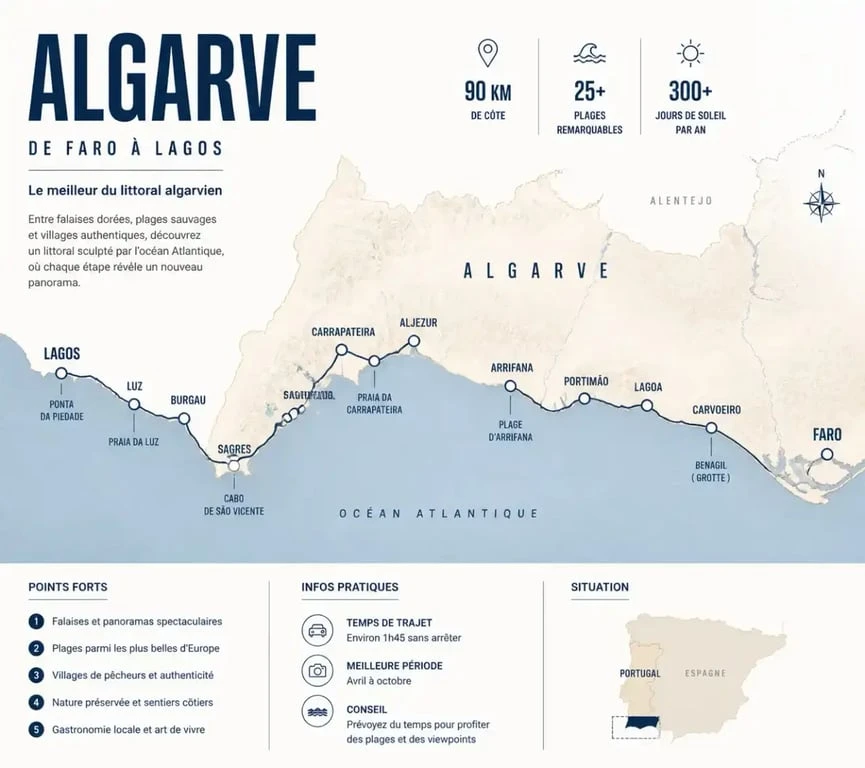 Représentation visuelle de la carte sud du Portugal et de l'Algarve