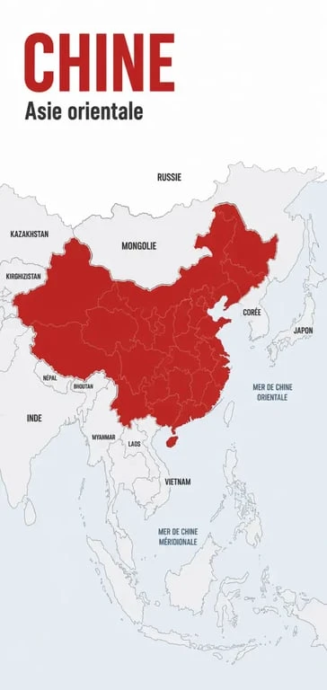 Carte la chine dans l’Asie orientale avec frontières et pays voisins