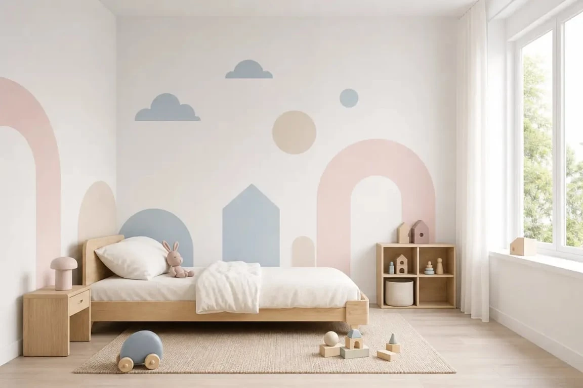 Stickers chambre enfant dans une chambre lumineuse avec décoration murale douce et rassurante