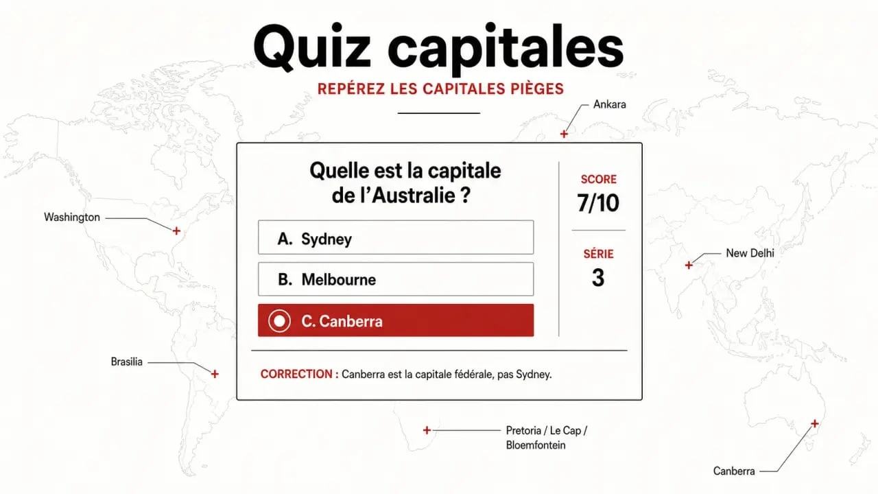 Jeux des capitales du monde avec carte mondiale et quiz de révision