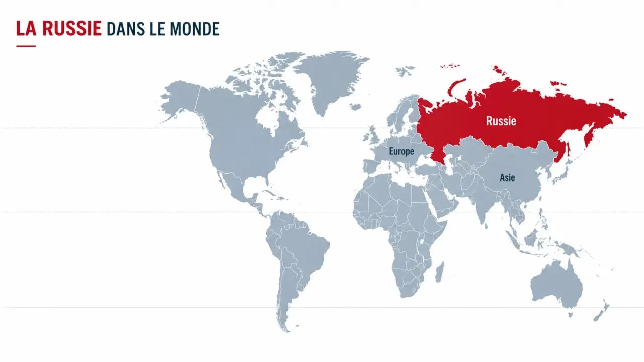 Russie carte du monde montrant la Russie mise en évidence sur une carte mondiale claire et lisible