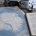 Antarctique sur une carte du monde, pôle Sud et repères océaniques