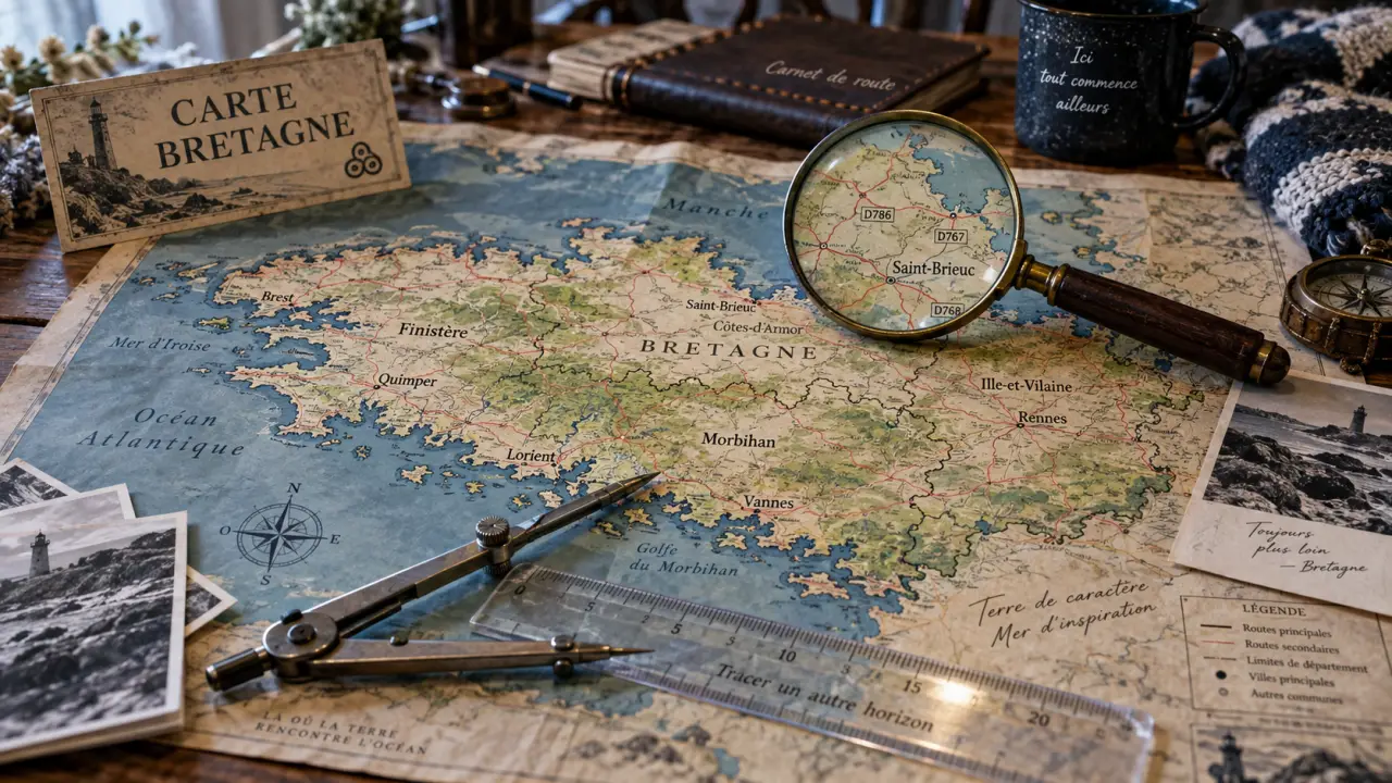 Bretagne cart : carte papier de Bretagne et départements