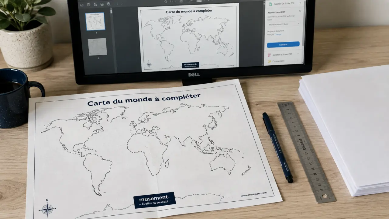 Carte du monde imprimable à compléter, planisphère vierge à imprimer en PDF