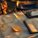 Carte road trip papier sur table, face aux zones blanches
