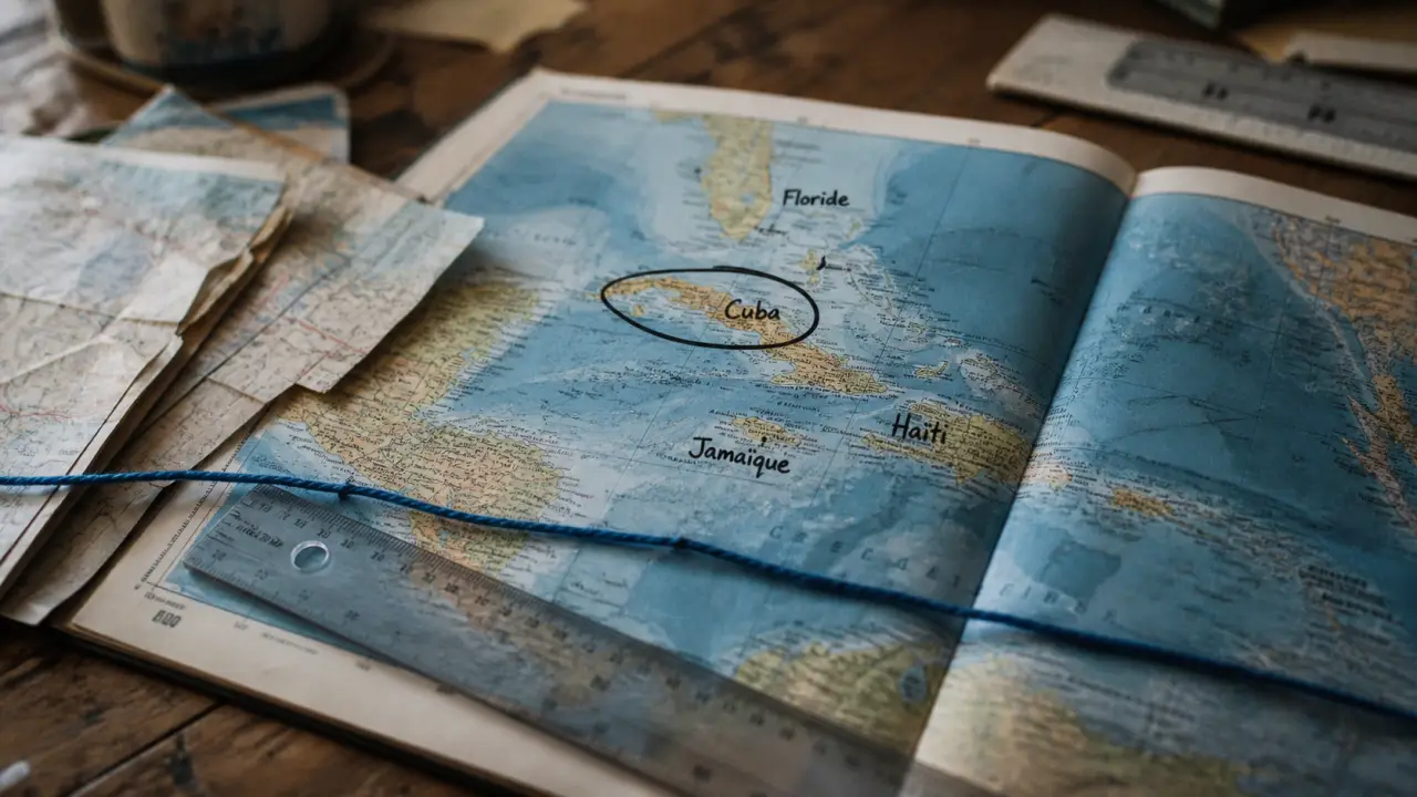 Cuba sur la carte du monde, voisins Floride, Jamaïque, Haïti sur atlas