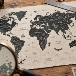 Dessin monde : carte du monde, style gravure