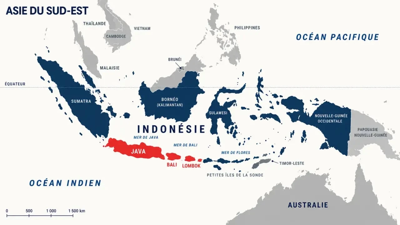 Bali sur la carte du monde entre Java et Lombok en Indonésie
