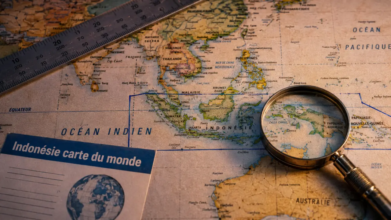 Indonésie carte du monde sur planisphère : Asie du Sud-Est près de l’équateur