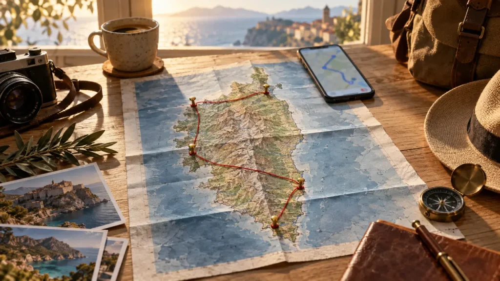 Carte de la Corse : 130 km peuvent prendre près de 3 heures