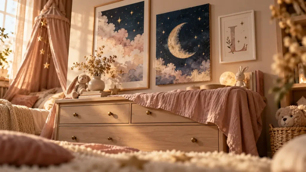 Un tableau pour chambre de fille, le bon format pour décorer sans alourdir la pièce
