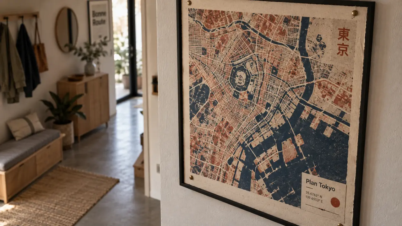 Affiches villes du monde : Plan Tokyo en risographie encadrée