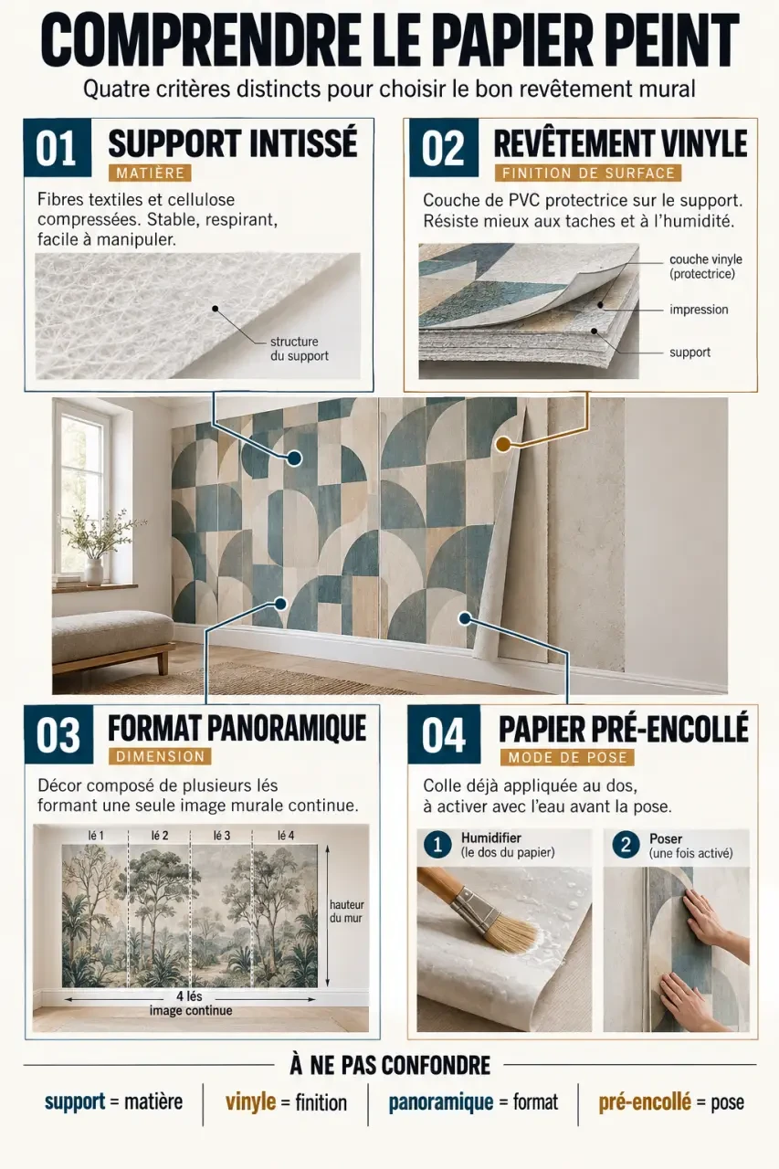 Infographie sur les supports et formats du papier peint géométrique