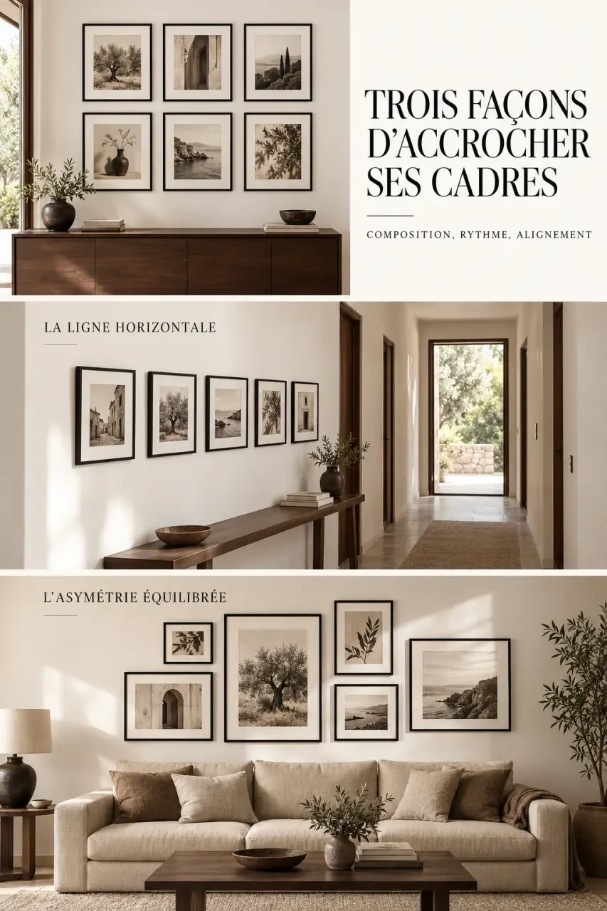 Exemples de compositions pour créer un mur de cadres harmonieux chez soi dans différentes pièces