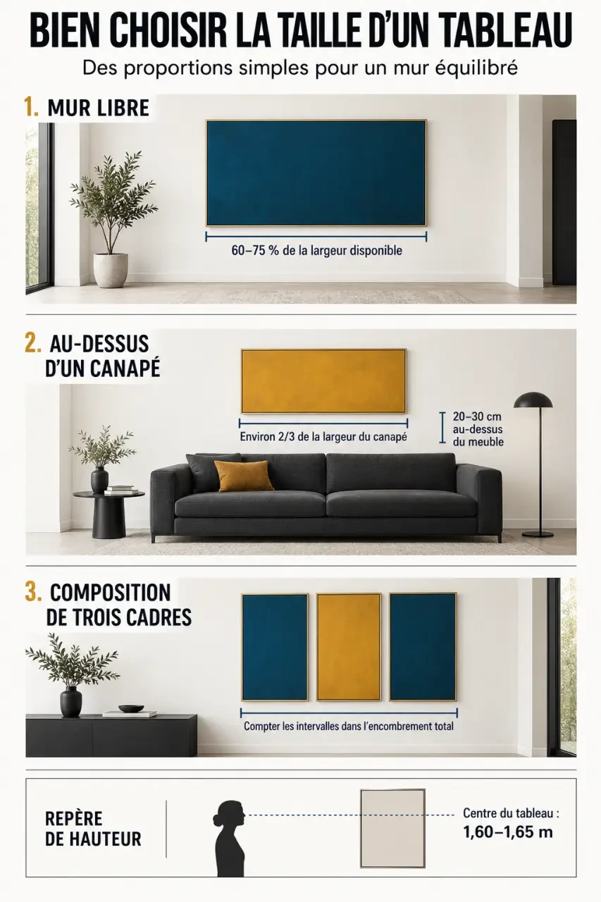 Infographie pour comprendre comment choisir la taille d’un tableau en fonction de son mur