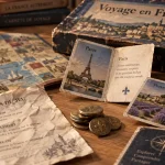 Jeu voyage en France : plateau et cartes sur table