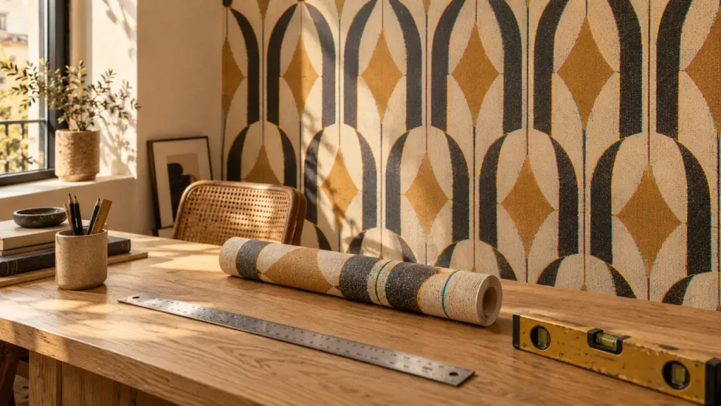 Papier peint géométrique : du relief sur un mur, sans surcharger la pièce